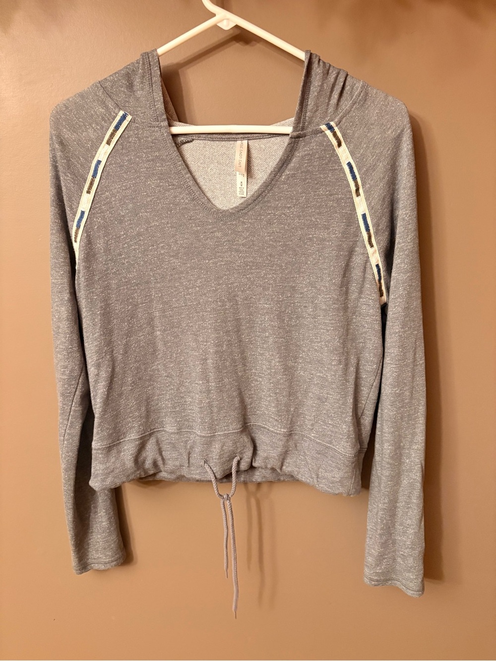 Aeropostale Light Gray Hooded Drawstring Pullover with Accent Trim